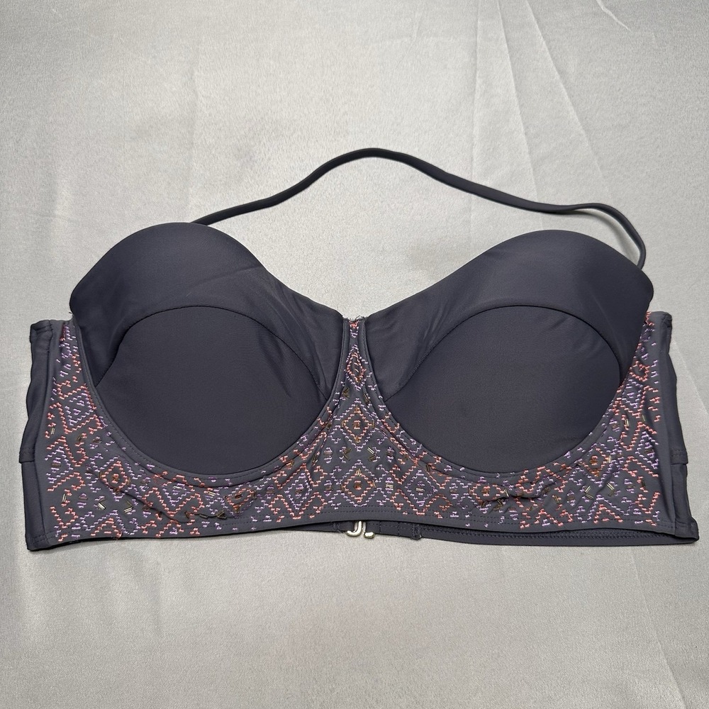 Candies Bikini Top Gray Bandeau Style XL Swimwear Juniors Beaded Beachy Boho
